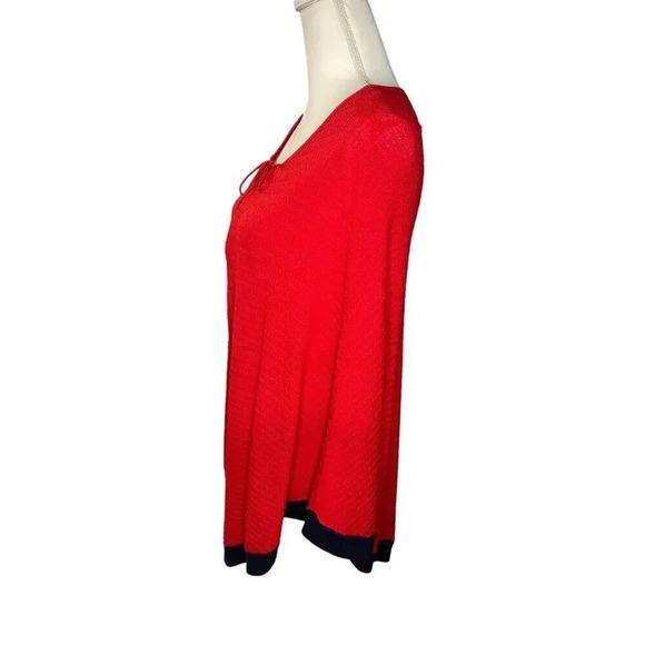 Talbots Women’s Large Red & Black Lace Up Knit Cape Sweater EUC - Picture 2 of 4